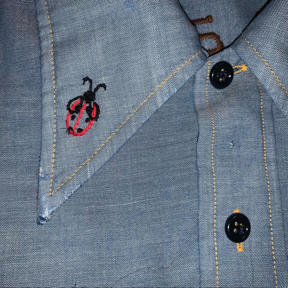 70s Chambray Animal & Insect Embroidered Shirt - image 5